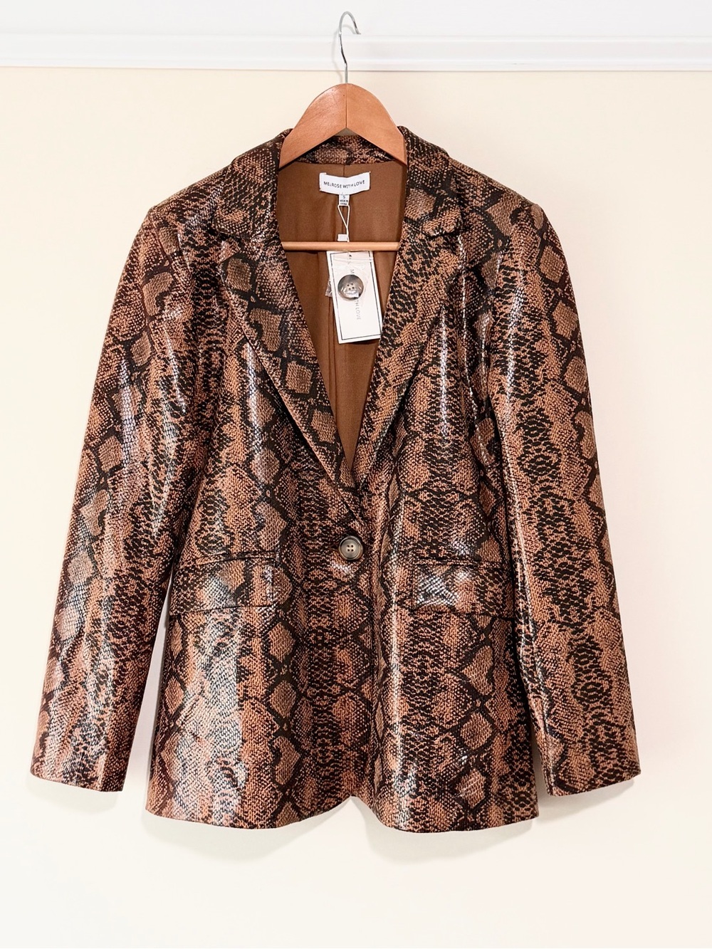Melrose With Love Faux Brown Snake-Print Blazer Jacket